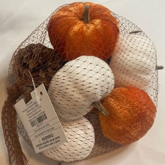 10 Pc White Orange Pumpkins Gourds Pinecones Fall Tiered Tray Table Decor Craft - Picture 4 of 4